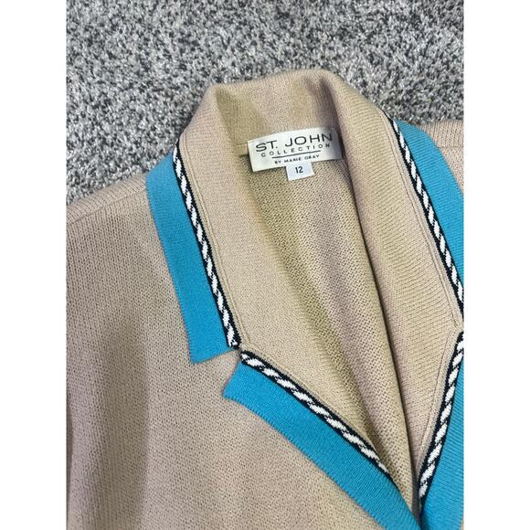VTG ST. John Collection Marie Gray USA Sz 12 1990s Skirt Suit Tan/Blue Old Money - Picture 3 of 14
